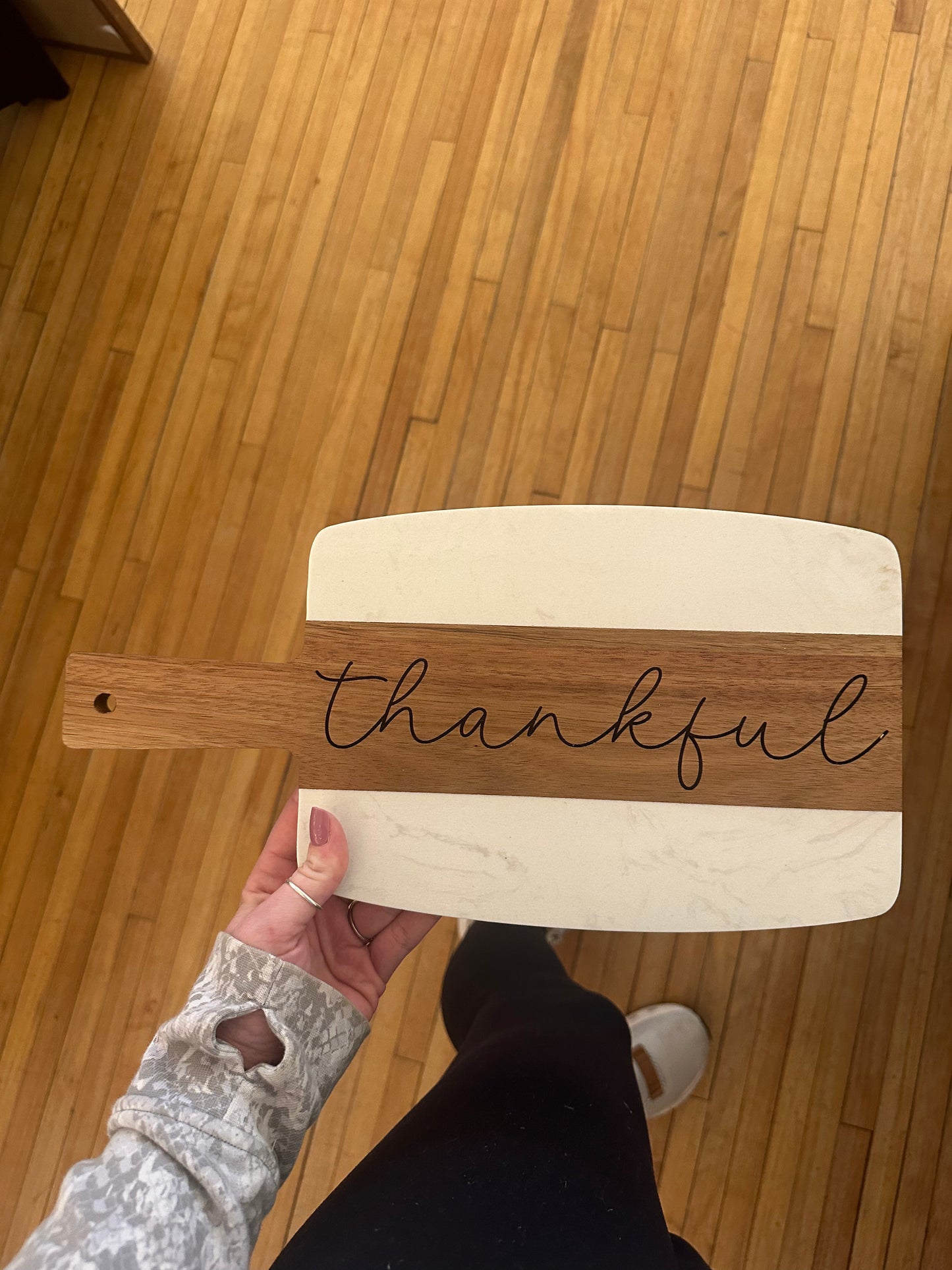 "Thankful" Wood + Marble Cutting Board