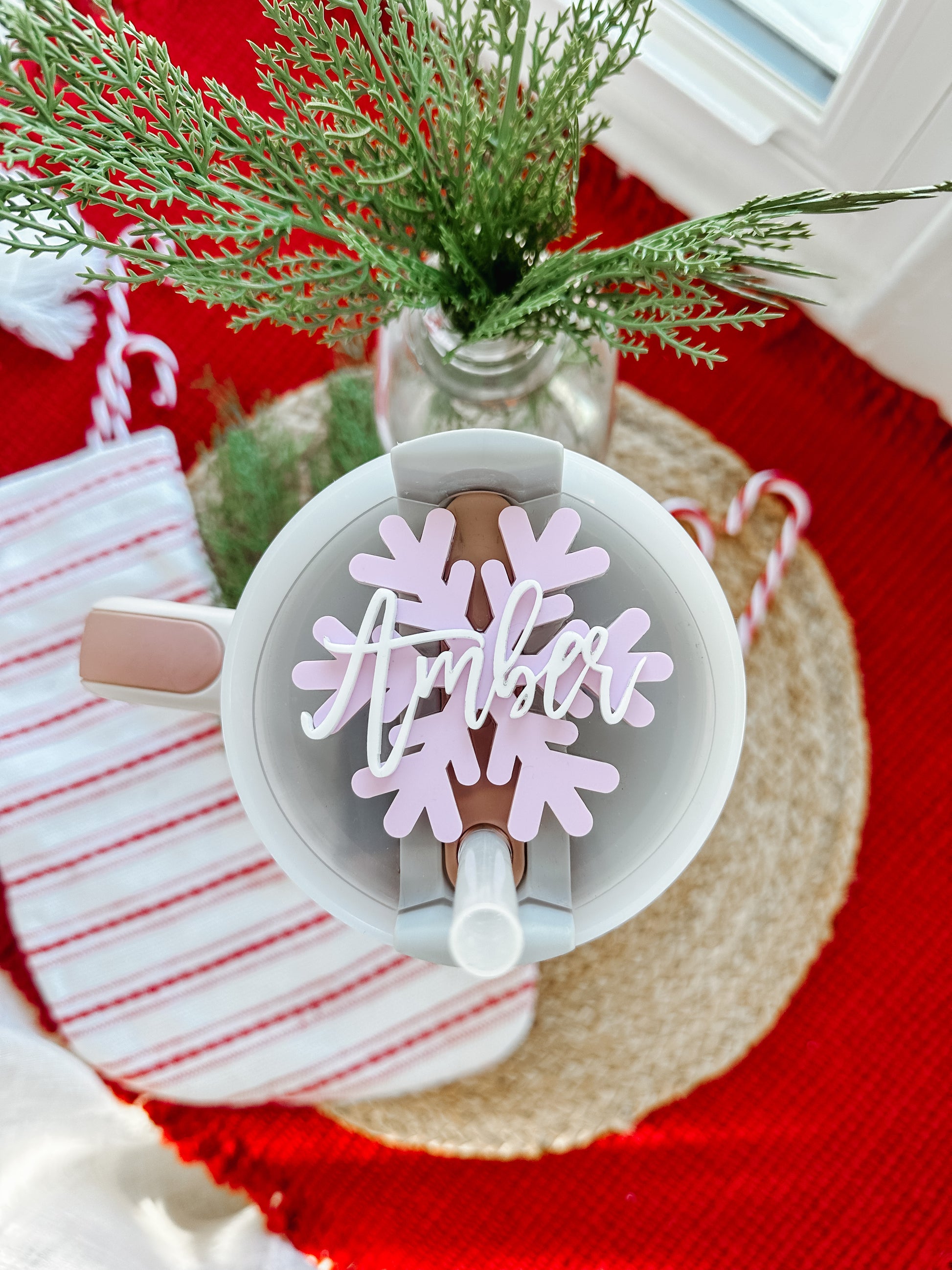 Personalizable Snowflake Christmas Topper compatible with 40 oz